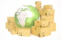 Cardboard box shipping and worldwide delivery business concept, earth planet globe. 3d rendering. Elements of this image Royalty Free Stock Photo