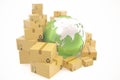 Cardboard box shipping and worldwide delivery business concept, earth planet globe. 3d rendering. Elements of this image Royalty Free Stock Photo