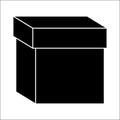 Cardboard box silhouette icon. Closed black packing parcel symbol. Vector cartoon design isolated on white background