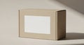 Cardboard box with a simple, rectangular design placed on a neutral background. It features a white Royalty Free Stock Photo