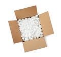 Cardboard box with styrofoam cubes isolated on white, top view Royalty Free Stock Photo