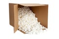 Cardboard box with styrofoam on white Royalty Free Stock Photo