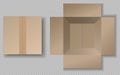 Cardboard box top view. Open closed boxes inside and top, brown pack mockup, delivery service realistic empty carton Royalty Free Stock Photo