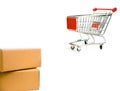 Cardboard box and trolley cart on isolated white background Royalty Free Stock Photo