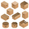 Cardboard box vector set in isometric style Royalty Free Stock Photo