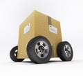 Cardboard box on wheels