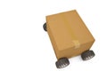 Cardboard box with wheels shipping concept.3D illustration Royalty Free Stock Photo
