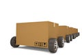 Cardboard box with wheels shipping concept.3D illustration Royalty Free Stock Photo