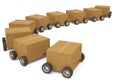 Cardboard box with wheels shipping concept 3d illustration. Royalty Free Stock Photo