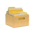 Cardboard box with yellow folders 3D