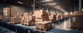 Cardboard Boxed Packages on a Belt Driven Line Roller Conveyor in a Warehouse With Shiny New Line Rollers, E-Commerce Fulfillment