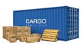 Cardboard boxes and cargo container