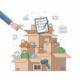 Cardboard boxes with checklist and barcode scanner Royalty Free Stock Photo