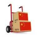 Cardboard Boxes with China Flag with Handtruck Isolated Royalty Free Stock Photo