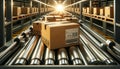 Cardboard Boxes Conveyor Belt Parcel Delivery Warehouse Sorting Royalty Free Stock Photo