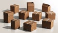Cardboard boxes of different sizes standing on white background Royalty Free Stock Photo
