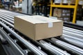 Cardboard boxes on industrial conveyor belt system Royalty Free Stock Photo
