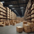 Cardboard boxes in large industrial warehouse