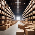 Cardboard boxes in large industrial warehouse