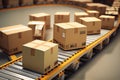 Cardboard boxes are moving on the conveyor belt, shipping and logistic background Royalty Free Stock Photo