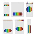 Cardboard boxes with multicolored pencils set realistic vector illustration. Stationery package