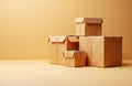 Cardboard boxes neatly stacked on warm beige surface with open copyspace Royalty Free Stock Photo