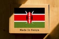 Made in Kenya. Cardboard boxes with text `Made In Kenya` and the Flag of Kenya.