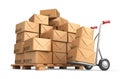 Cardboard boxes on pallet. Cargo, delivery and transportation