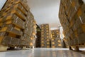 Cardboard boxes on a pallet, Rack stack arrangement of cardboard boxes in a store warehouse Royalty Free Stock Photo
