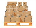 Cardboard boxes pile on wooden pallet isolated