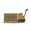 Cardboard Boxes on Powered Pallet Truck Isolated. 3D Illustration Royalty Free Stock Photo