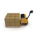 Cardboard Boxes on Powered Pallet Truck Isolated. 3D Illustration Royalty Free Stock Photo