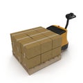 Cardboard Boxes on Powered Pallet Truck Isolated. 3D Illustration Royalty Free Stock Photo