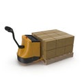 Cardboard Boxes on Powered Pallet Truck Isolated. 3D Illustration Royalty Free Stock Photo