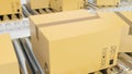 Cardboard boxes progresses along conveyor belt loopable animation. Cardboard boxes on conveyor belt