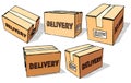 Cardboard boxes set for delivery and storage. Isolated carton crates collection with various angles and point of view.