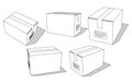 Cardboard boxes set for delivery and storage. Isolated carton crates collection with various angles and point of view.