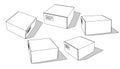 Cardboard boxes set for delivery and storage. Isolated carton crates collection with various angles and point of view.