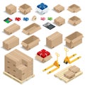 Cardboard Boxes, Set opened or closed, sealed with tape big or small format. Flat 3d style vector illustration isolated