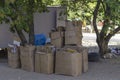 Cardboard boxes are stacked at the waste paper reception point