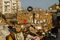 Cardboard boxes stored in recycling warehouse