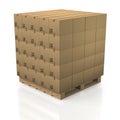Cardboard boxes in tidy stack with wooden palette Royalty Free Stock Photo