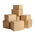 A stack of five cardboard boxes in various sizes, neatly arranged with some showing different orientations. Royalty Free Stock Photo