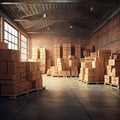 Cardboard boxes in warehouse ready for transportation Royalty Free Stock Photo