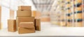 Cardboard boxes in warehouse ready for transportation Royalty Free Stock Photo