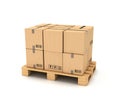 Cardboard boxes on wooden palette Royalty Free Stock Photo