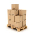 Cardboard boxes on wooden palette Royalty Free Stock Photo