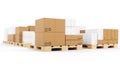 Cardboard boxes on wooden pallets isolated on a white background. Cardboard boxes for the delivery of goods. Packages Royalty Free Stock Photo