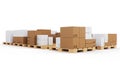 Cardboard boxes on wooden pallets isolated on a white background. Cardboard boxes for the delivery of goods. Packages Royalty Free Stock Photo