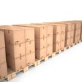 Cardboard boxes on wooden pallets (3d illustration) Royalty Free Stock Photo